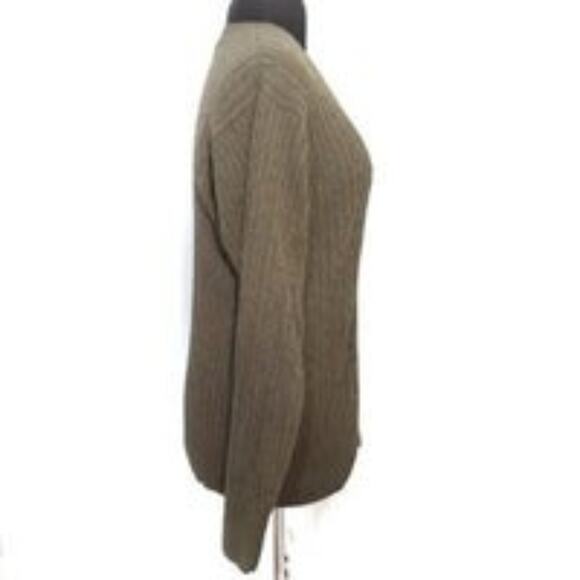 Izod Unisex Chunky Cableknit Green V Neck Grandpa Fisherman Sweater Large - Picture 3 of 8